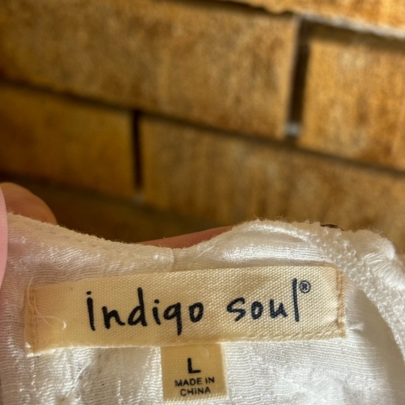 White Indigo Soul Boho Top with Bell Sleeves, Size L - Picture 6 of 14